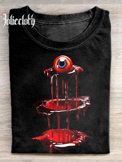 Unisex Halloween Gothic Bloody Eyeball Art Illustration Printed Casual Cotton T-Shirt