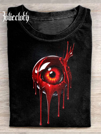 Unisex Halloween Gothic Bloody Eyeball Art Illustration Printed Casual Cotton T-Shirt