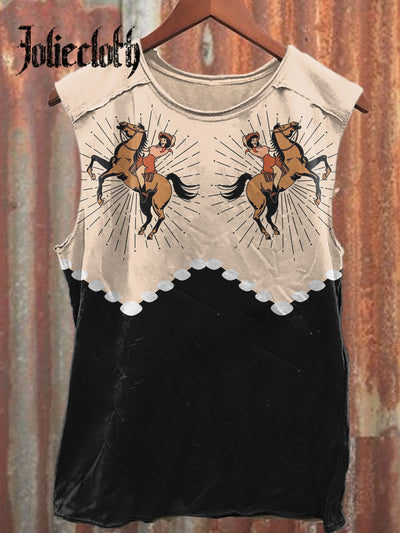 Unisex Retro Western Cowboy Beauty Art Illustration Printed Casual Cotton Tank Top