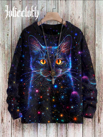 Unisex Starry Cat Art Illustration Casual Sweatshirt