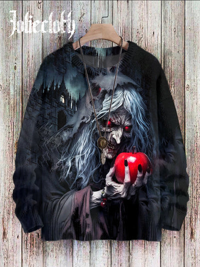 Unisex Old Witch Art Illustration Printed Casual Sweatshirt