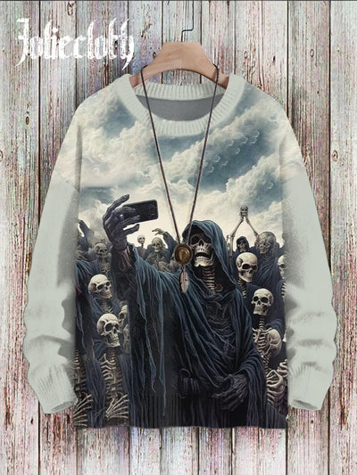 Unisex Skull Selfie Art Illustration Printed Casual Sweatshirt