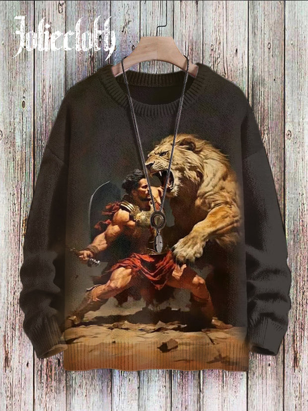 Unisex Gladiator Art Illustration Printed Casual Sweatshirt