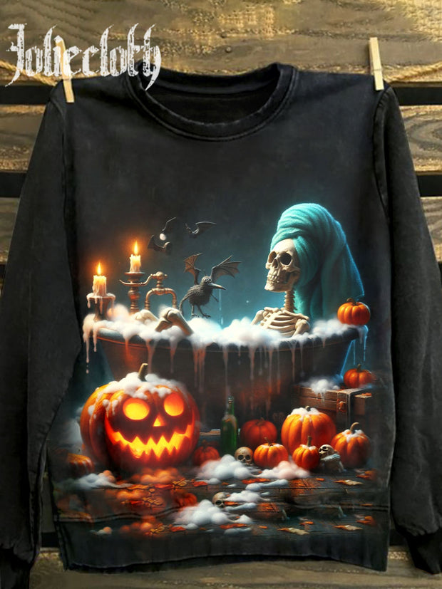 Unisex Halloween Skull Bath Art Graffiti Illustration Casual Crew Neck Sweatshirt