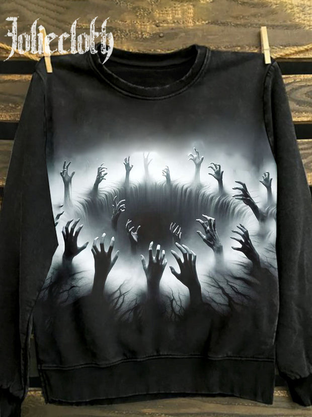 Unisex Gothic Halloween Horror Cave Art Graffiti Illustration Casual Round Neck Sweatshirt