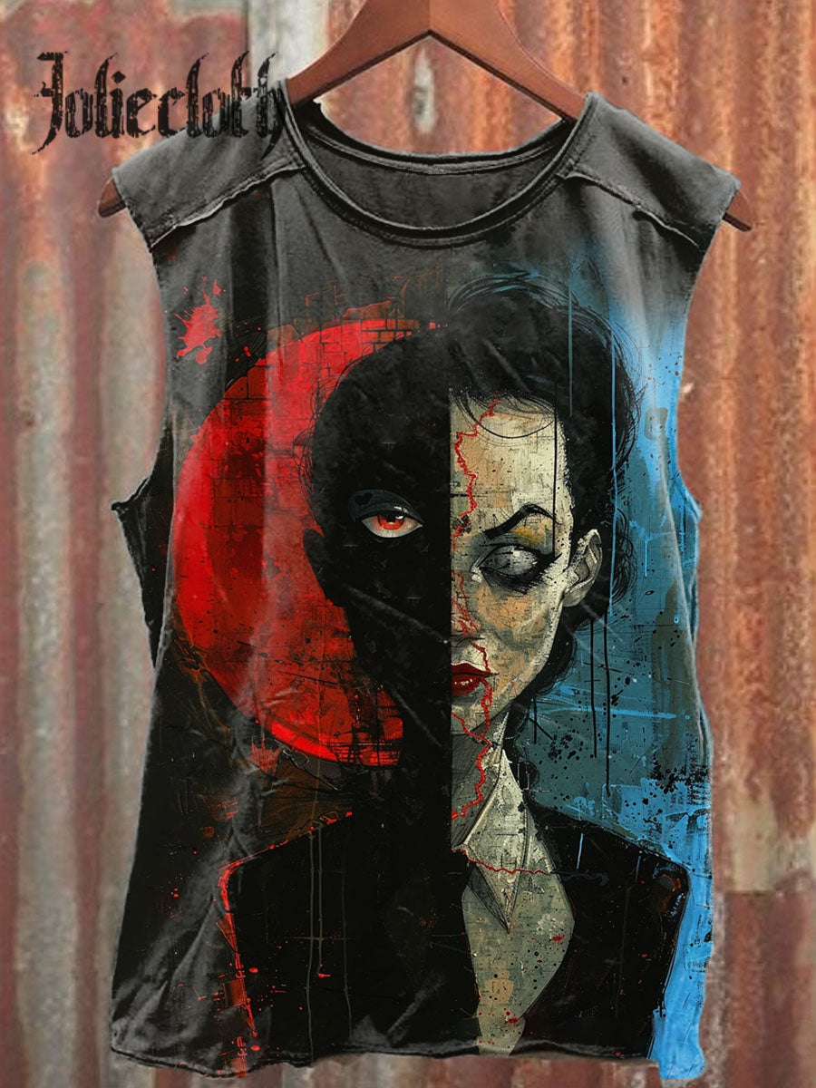 Unisex Abstract Schizophrenia Art Illustration Printed Cotton Casual Tank Top