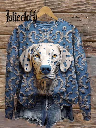 Unisex 3D Cute Puppy Illustration Print Casual Round Neck Sweatshirt