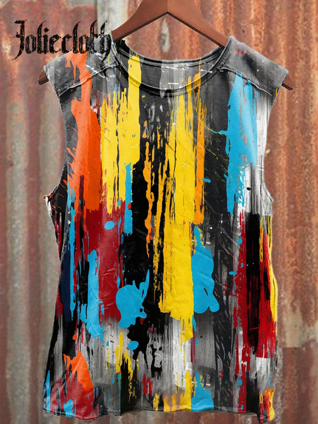 Unisex Abstract Art Graffiti Illustration Printed Pure Cotton Casual Tank Top