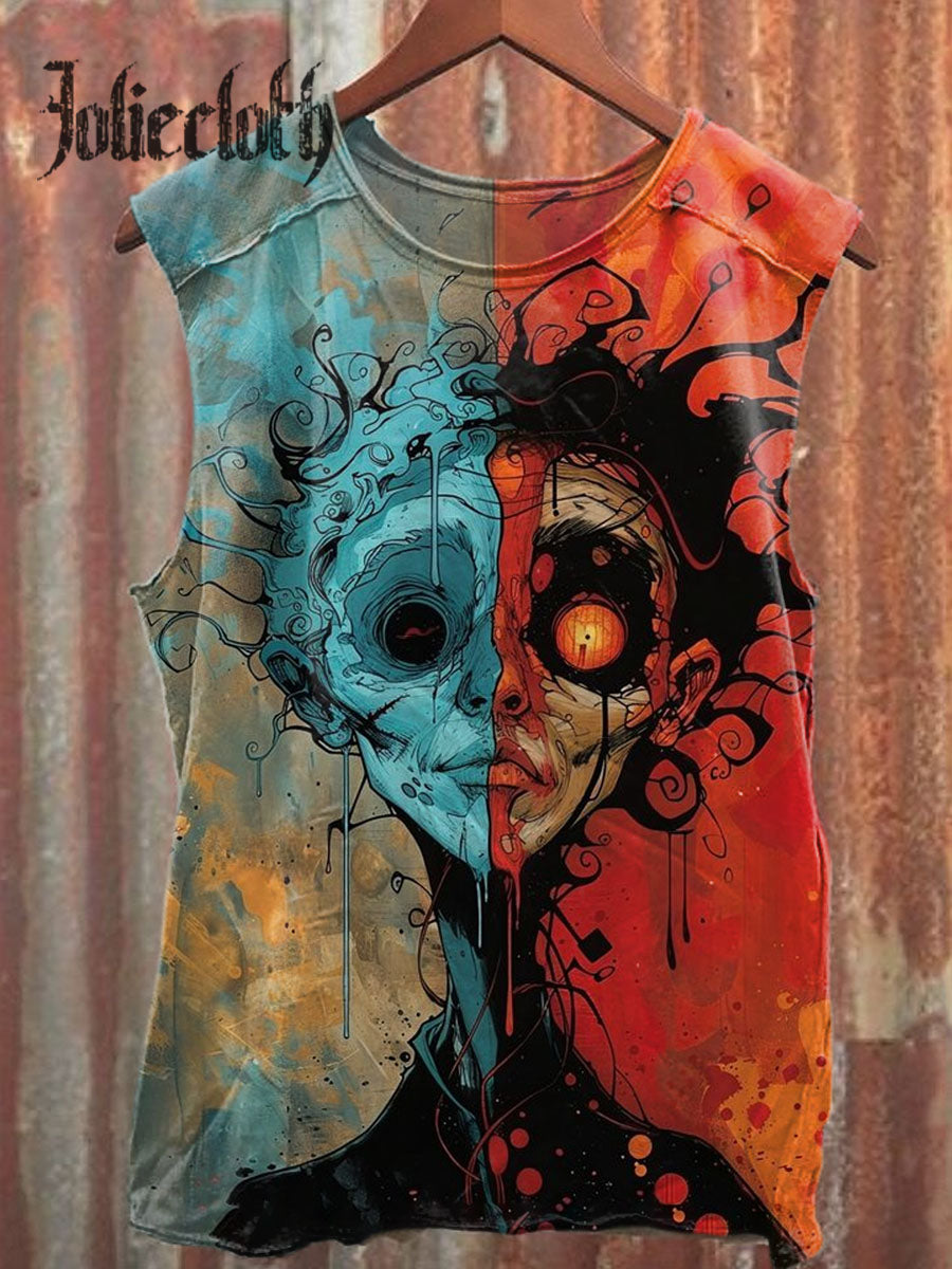 Unisex Abstract Schizophrenia Art Illustration Printed Cotton Casual Tank Top