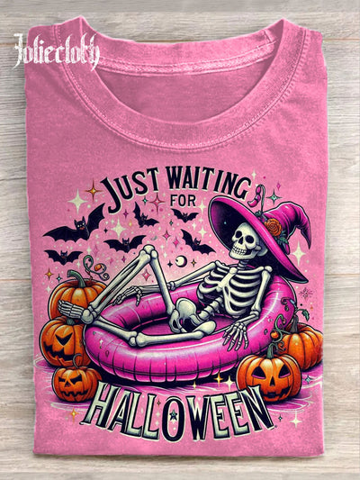 Unisex Halloween Spooky Skull Art Illustration Printed Casual Cotton Crew Neck T-Shirt