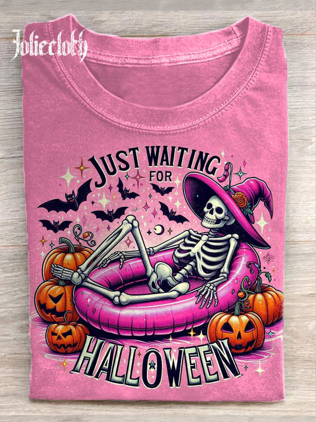 Unisex Halloween Spooky Skull Art Illustration Printed Casual Cotton Crew Neck T-Shirt