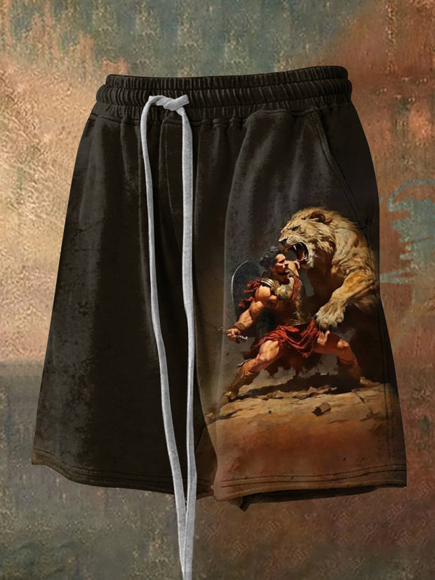 Men's Roman Colosseum Illustration Printed Casual Sports Shorts