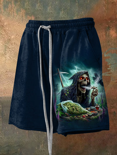 Men's Fantasy Skull Illustration Printed Casual Sports Shorts