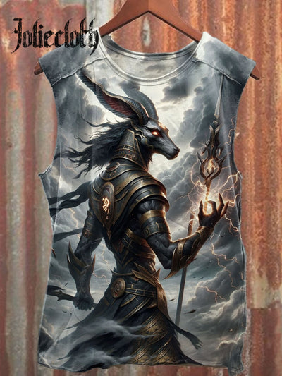 Unisex Pharaoh Anubis Art Illustration Printed Casual Cotton Tank Top