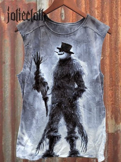 Unisex Scary Snowman Art Illustration Printed Casual Cotton Tank Top