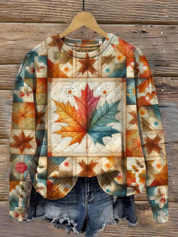 Women's Autumn Floral Collage Art Illustration Print Casual Round Neck Sweatshirt