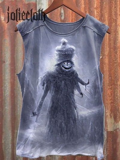 Unisex Scary Snowman Art Illustration Printed Casual Cotton Tank Top