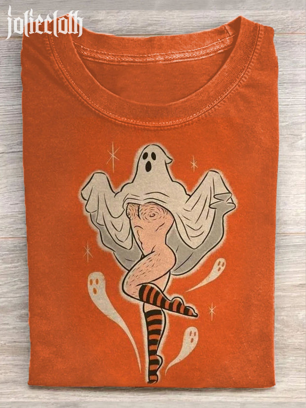 Unisex Halloween Funny Art Illustration Printed Casual Cotton Round Neck T-Shirt