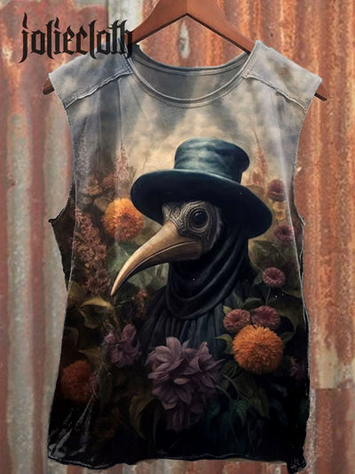 Unisex Plague Doctor Art Illustration Printed Casual Cotton Tank Top