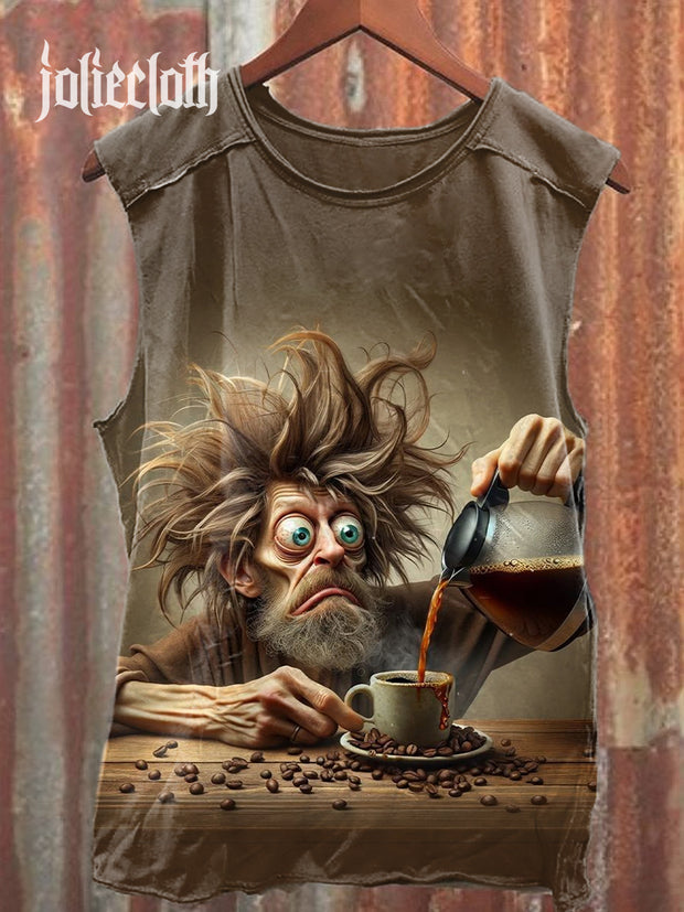 Unisex Funny Old Man Art Illustration Printed Casual Cotton Tank Top