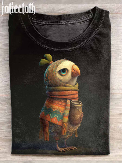 Unisex Cute Owl Art Illustration Print Casual Cotton Round Neck T-shirt