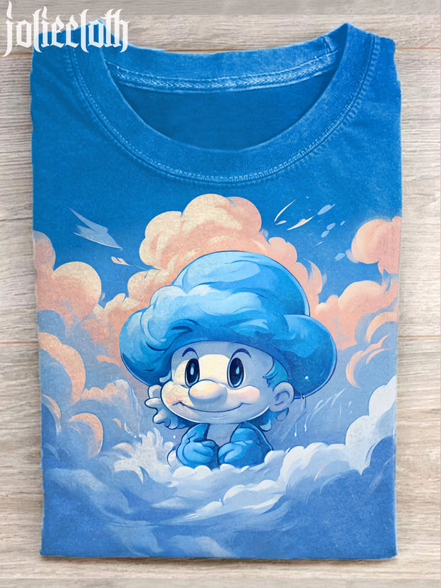 Unisex Cute Mario Art Illustration Print Casual Cotton Round Neck T-Shirt