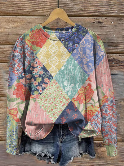 Women's Floral Collage Art Illustration Print Casual Round Neck Sweatshirt