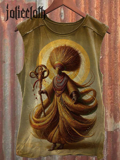 Unisex Retro Scarecrow Art Illustration Printed Casual Cotton Tank Top