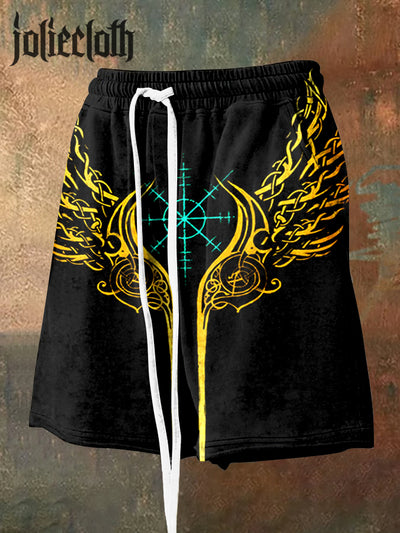 Men's Retro Valkyrie Art Illustration Printed Casual Sports Shorts