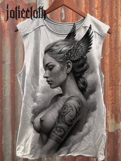 Unisex Retro Valkyrie Art Illustration Printed Casual Cotton Tank Top