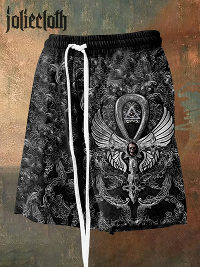 Men's Retro Totem Art Illustration Printed Casual Sports Shorts