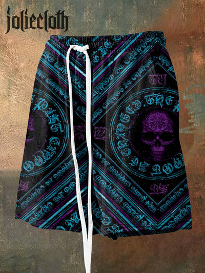 Men's Skull Texture Art Illustration Printed Casual Sports Shorts