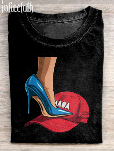 Unisex High Heels & Hat Illustrated Print Casual Cotton Short Sleeve T-Shirt