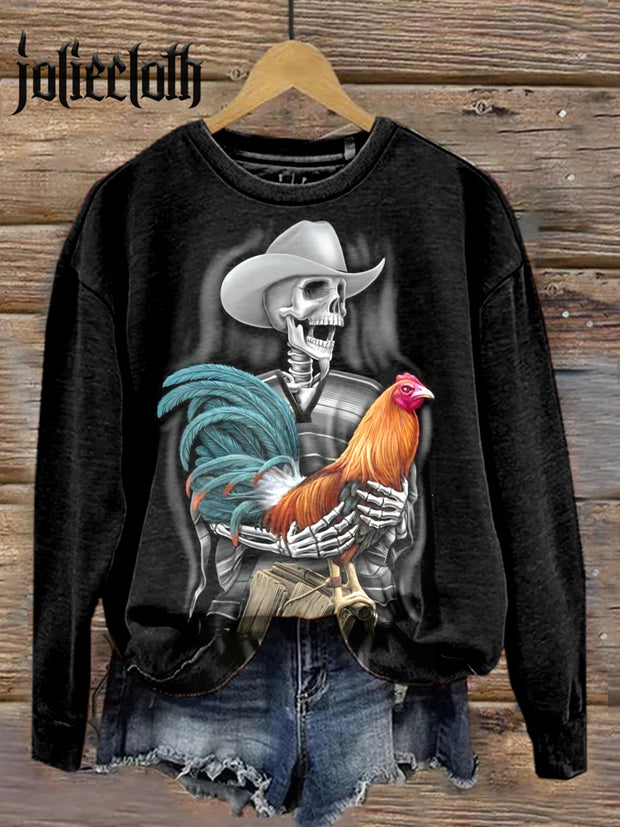 Unisex Halloween Funny Rooster Art Illustration Printed Casual Crew Neck Sweatshirt