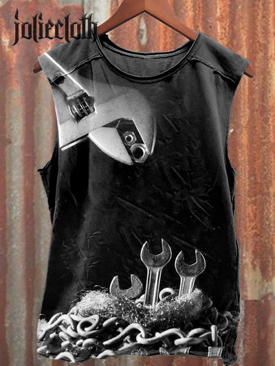 Unisex Wrench Art Illustration Printed Casual Cotton Tank Top