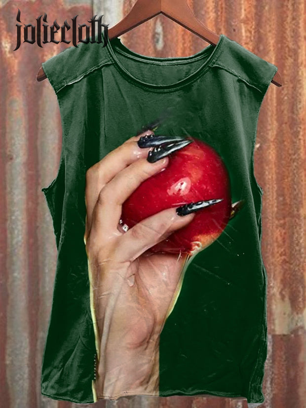 Unisex Halloween Poison Apple Illustration Printed Casual Cotton Tank Top