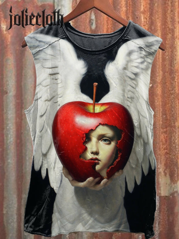 Unisex Halloween Angel Apple Illustration Printed Casual Cotton Tank Top