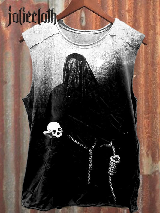 Unisex Masked Man Art Illustration Printed Casual Cotton Tank Top