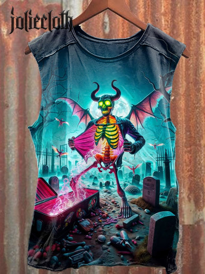 Unisex Halloween Fantasy Skull Cemetery Illustration Casual Cotton Tank Top