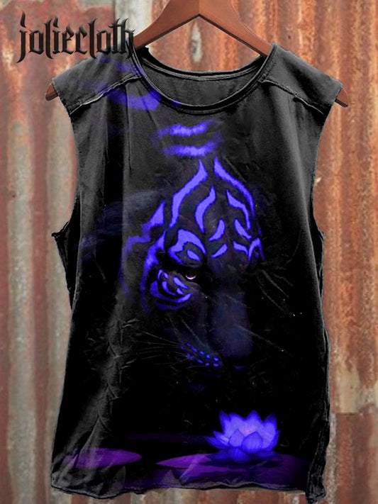 Unisex Ferocious Leopard Illustration Printed Casual Cotton Tank Top