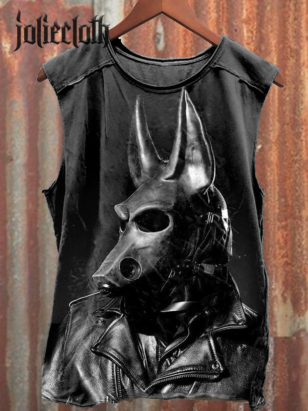 Unisex Doberman Pinscher Mask Man Art Illustration Printed Casual Cotton Tank Top