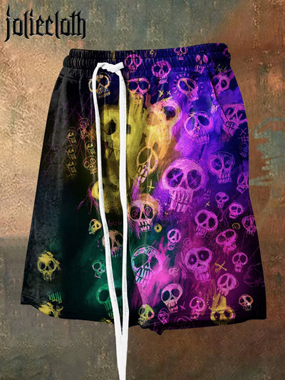 Men's Graffiti Skull Illustration Casual Sports Shorts