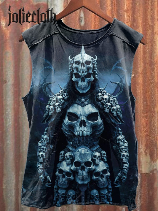 Unisex Skeleton Soldier Art Illustration Printed Casual Cotton Tank Top