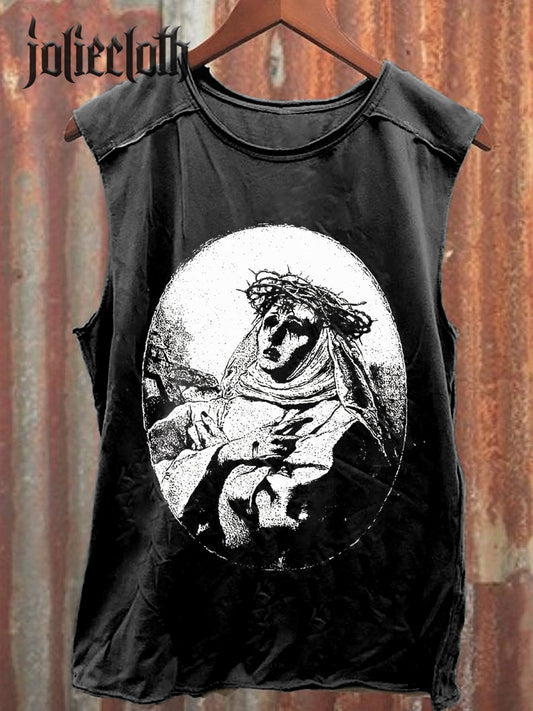 Unisex Retro Art Illustration Printed Casual Cotton Tank Top