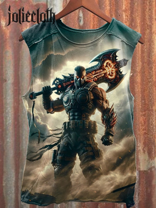 Unisex Armor Warrior Art Illustration Printed Casual Cotton Tank Top
