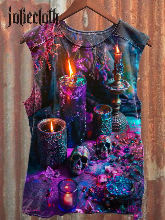 Unisex Divination Wizard Illustration Printed Casual Cotton Tank Top