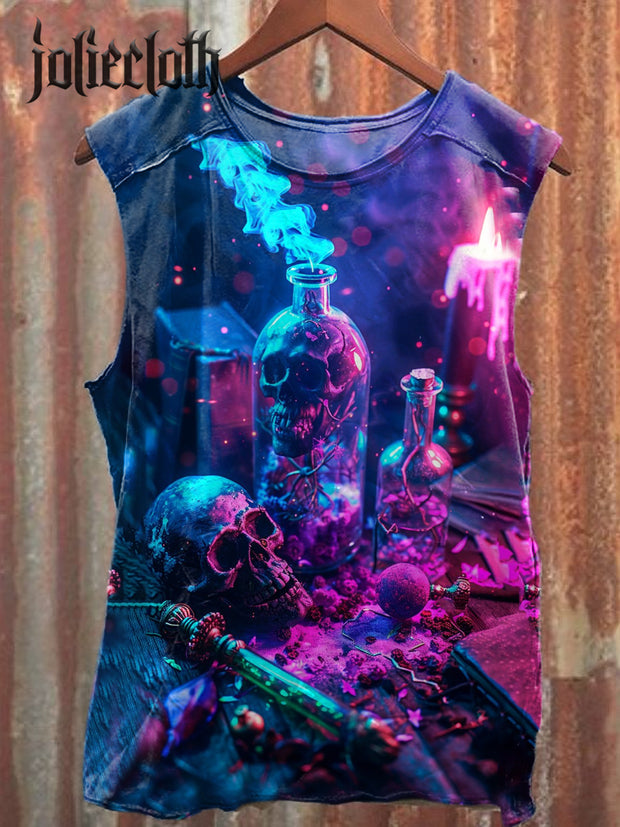 Unisex Divination Wizard Illustration Printed Casual Cotton Tank Top