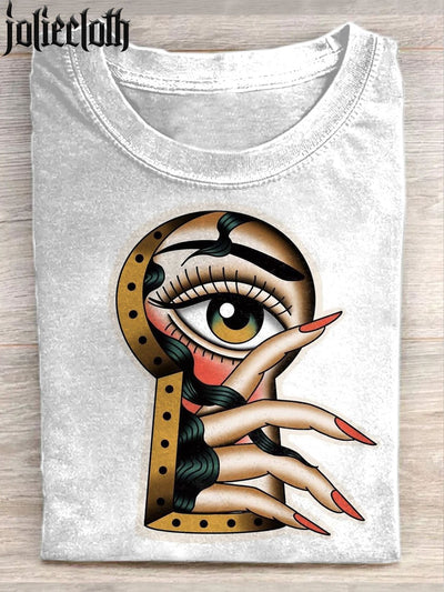 Unisex Retro Tattoo Illustration Printed Casual Cotton Short Sleeve T-Shirt