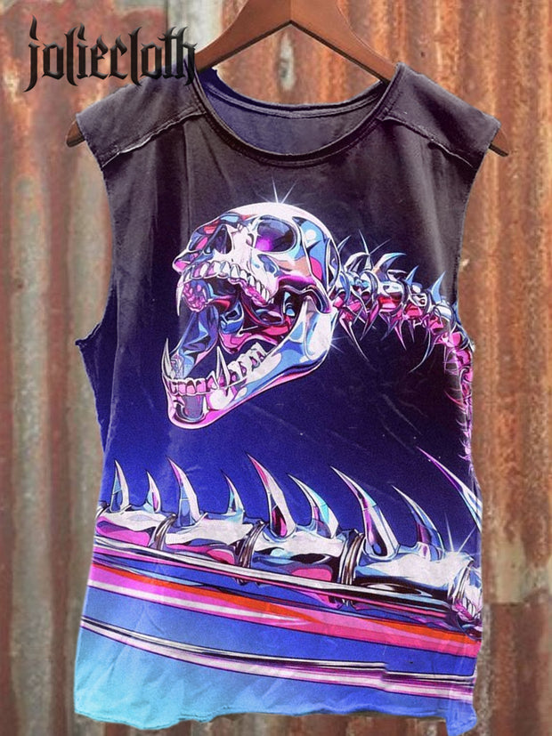 Unisex Retro Metal Snake Art Illustration Printed Casual Cotton Tank Top