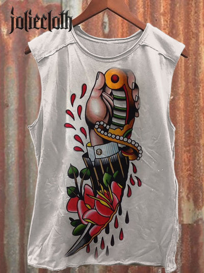 Unisex Fun Tattoo Illustration Printed Casual Cotton Tank Top